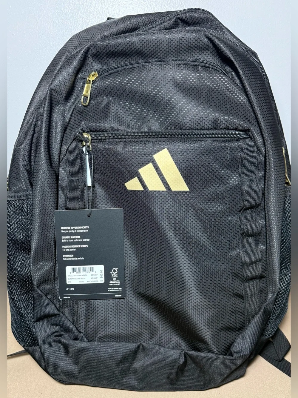 Adidas Excelerator Black Backpack with Gold Logo & Accents